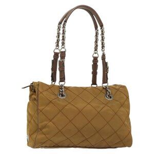 Authentic PRADA Chain Shoulder Bag Nylon Beige Silver